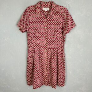 Trovata size M shirt dress short sleeve pleated pink green printed cotton short